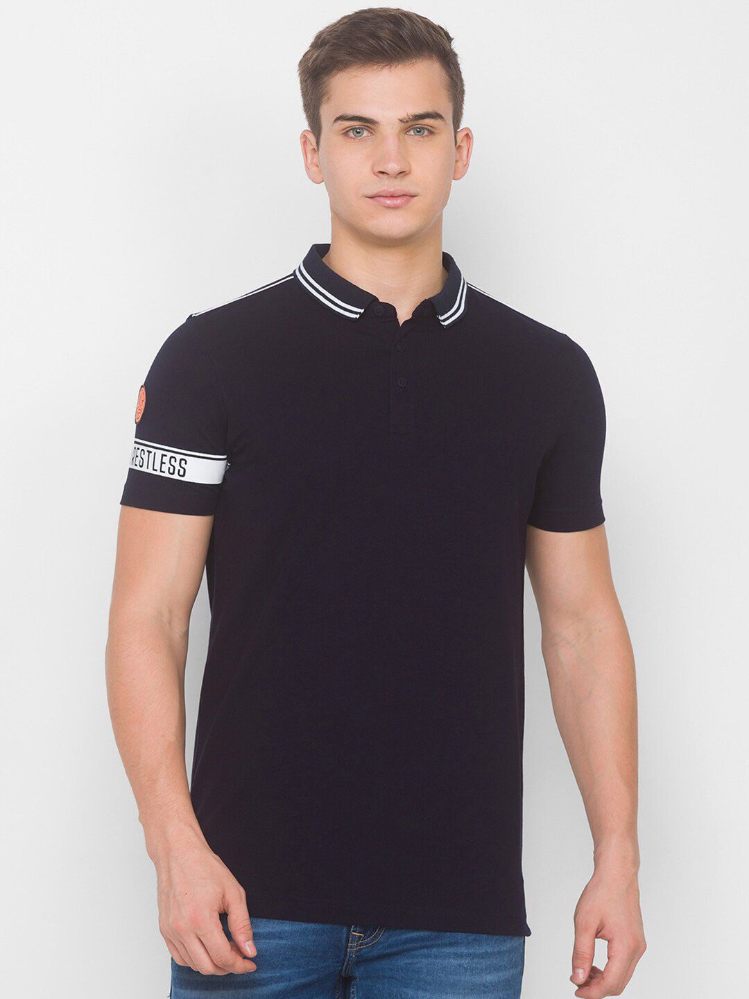 SPYKAR Men Blue Polo Collar Pockets Slim Fit T-shirt