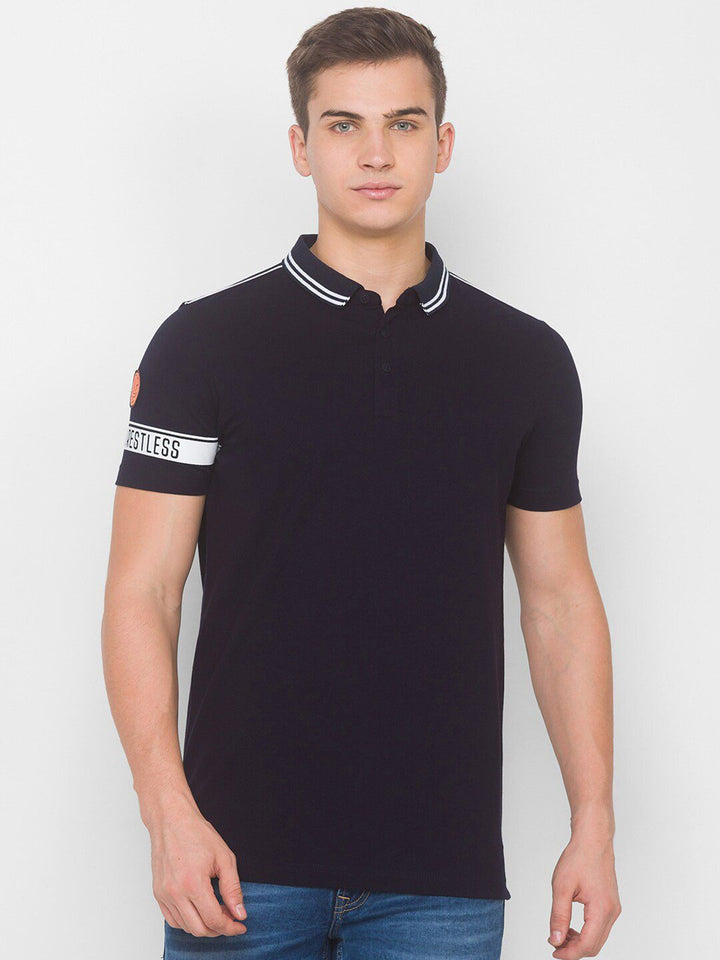 SPYKAR Men Blue Polo Collar Pockets Slim Fit T-shirt