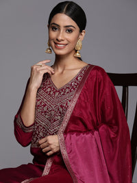 Libas Women Fuchsia Floral Yoke Design Kurta with Sharara & With Dupatta