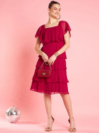 Antheaa Chiffon Gathered Or Pleated Fit & Flare Party Dress