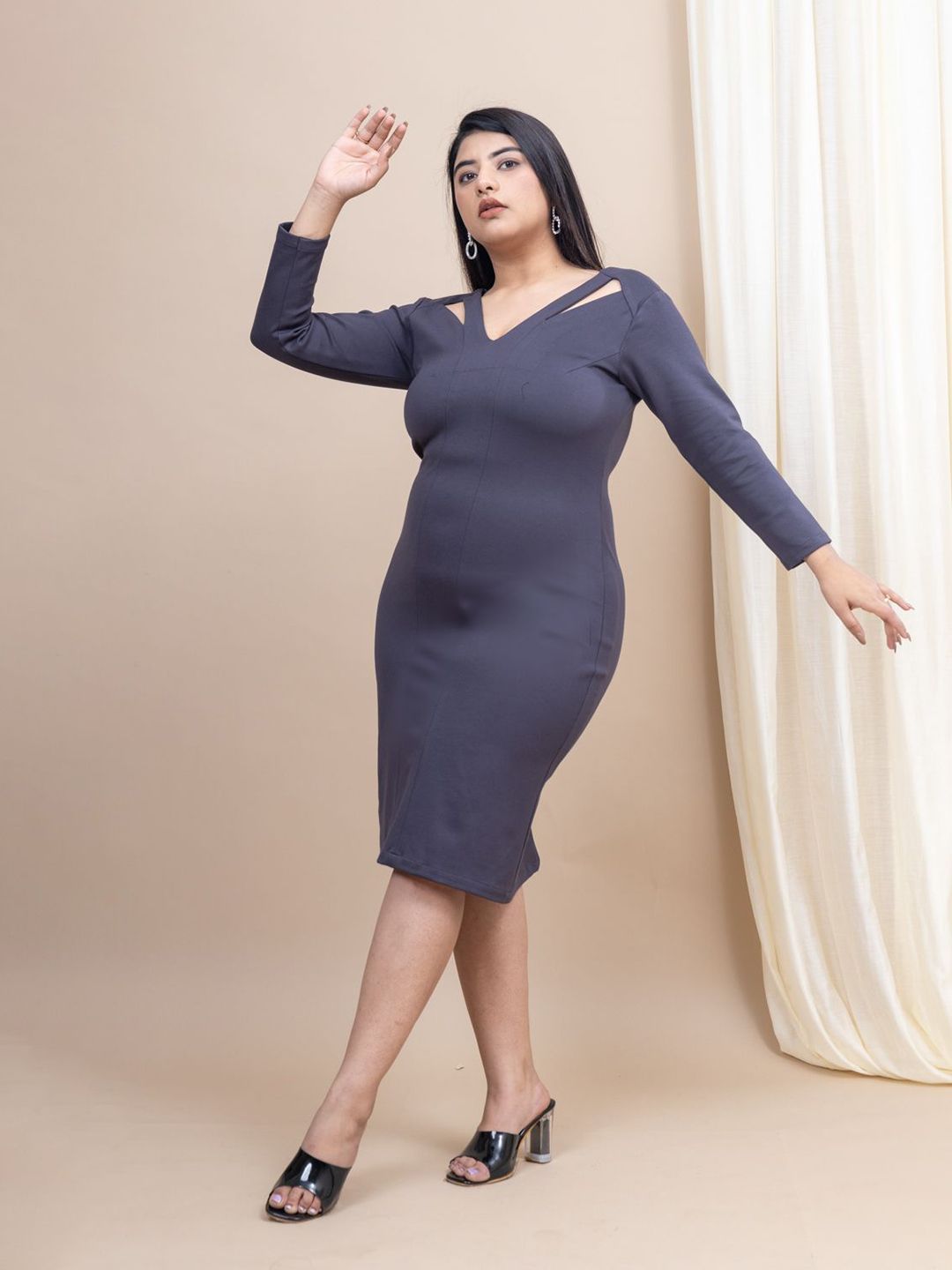 Mamicha Women Plus Size V-Neck Bodycon Dress