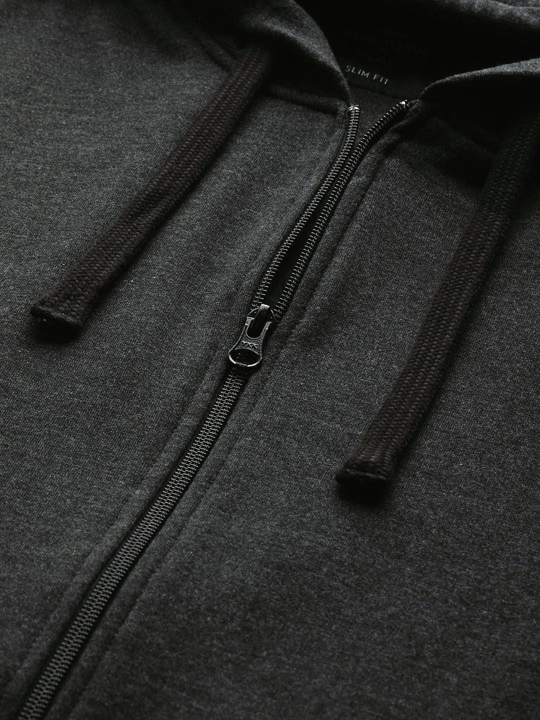 Park Avenue Men Charcoal Grey Solid Hooded Sweatshirt