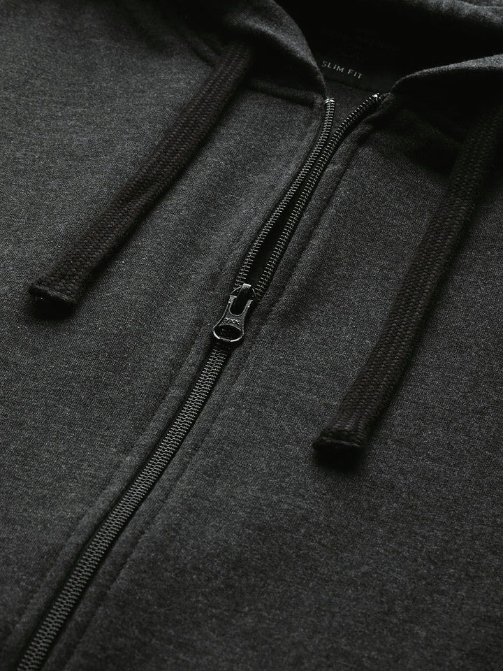 Park Avenue Men Charcoal Grey Solid Hooded Sweatshirt