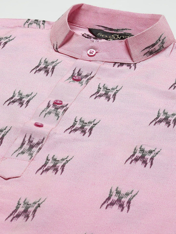 SOJANYA Men Pink & Black Pure Cotton Self Design Kurta