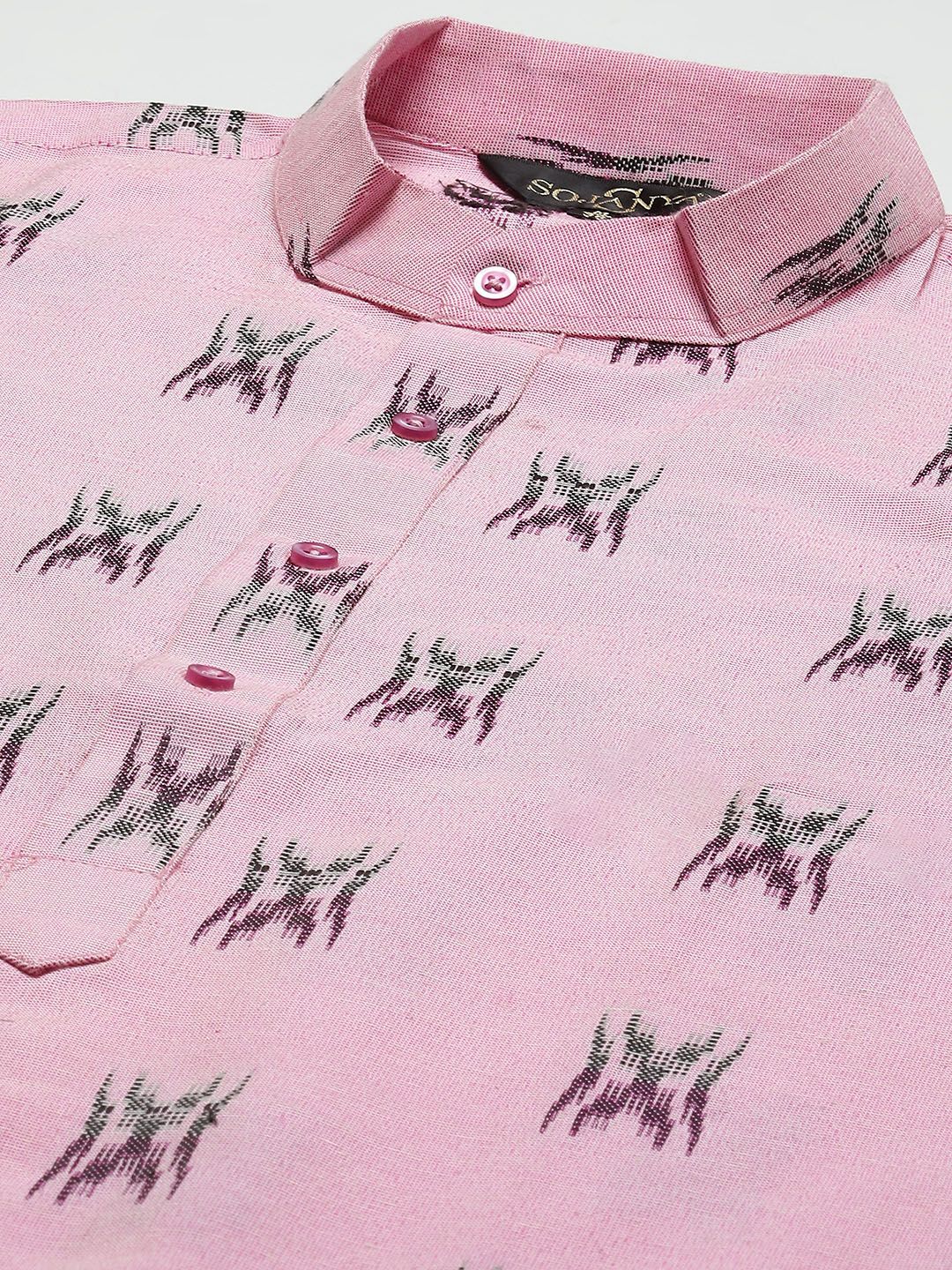 SOJANYA Men Pink & Black Pure Cotton Self Design Kurta