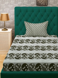 Myntra Elegant Homes Hijau Zaitun & Coklat Bunga 400 TC Cadar Single dengan 1 Sarung Bantal