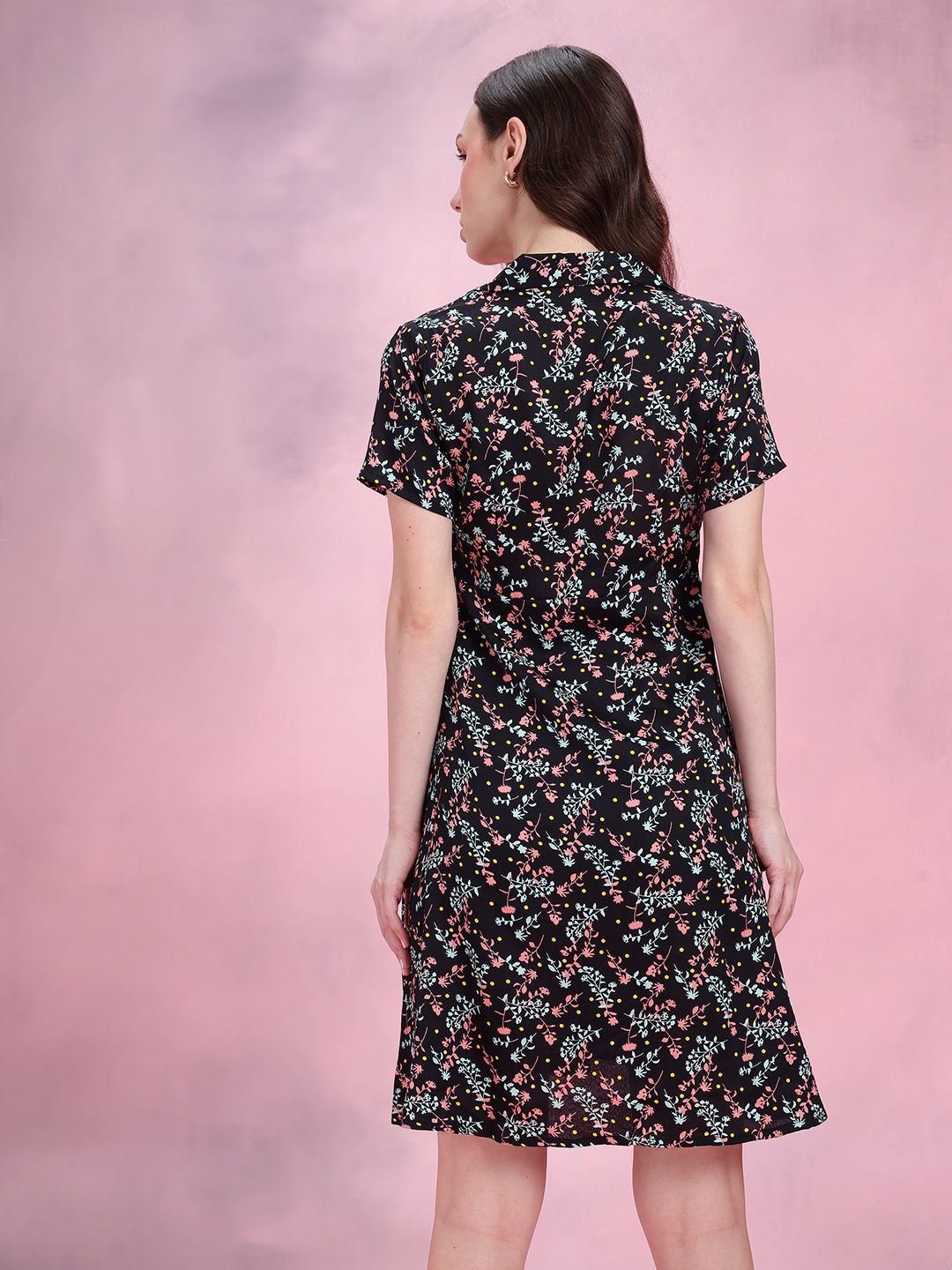 DressBerry Floral Print Notched Lapel Collar Shirt-Style Dress