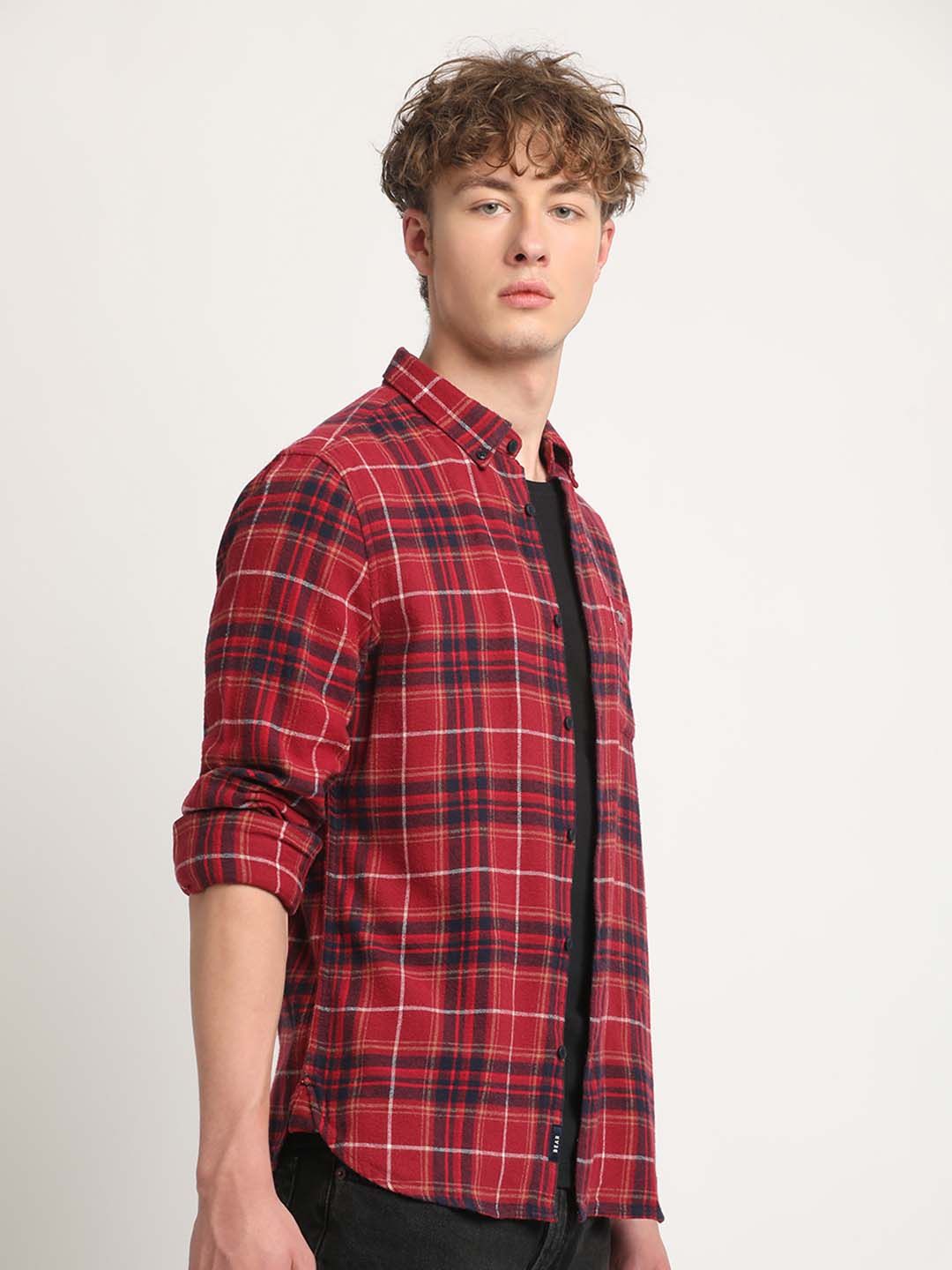 THE BEAR HOUSE Tartan Checked Cotton Slim Fit Opaque Casual Shirt