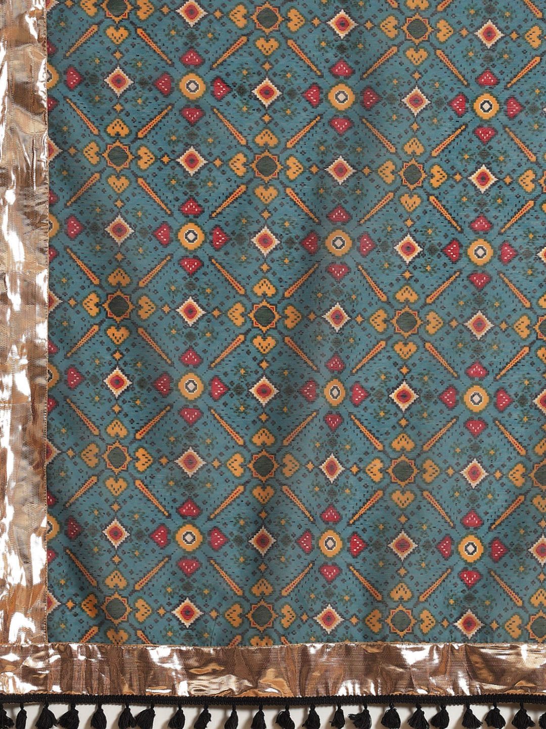 Shae by SASSAFRAS Teal Green & Maroon Ethnic Motifs Print Gotta Patti Patola Saree