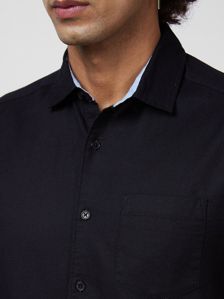 VASTRADO Classic Slim Fit Textured Self Design Cotton Casual Shirt
