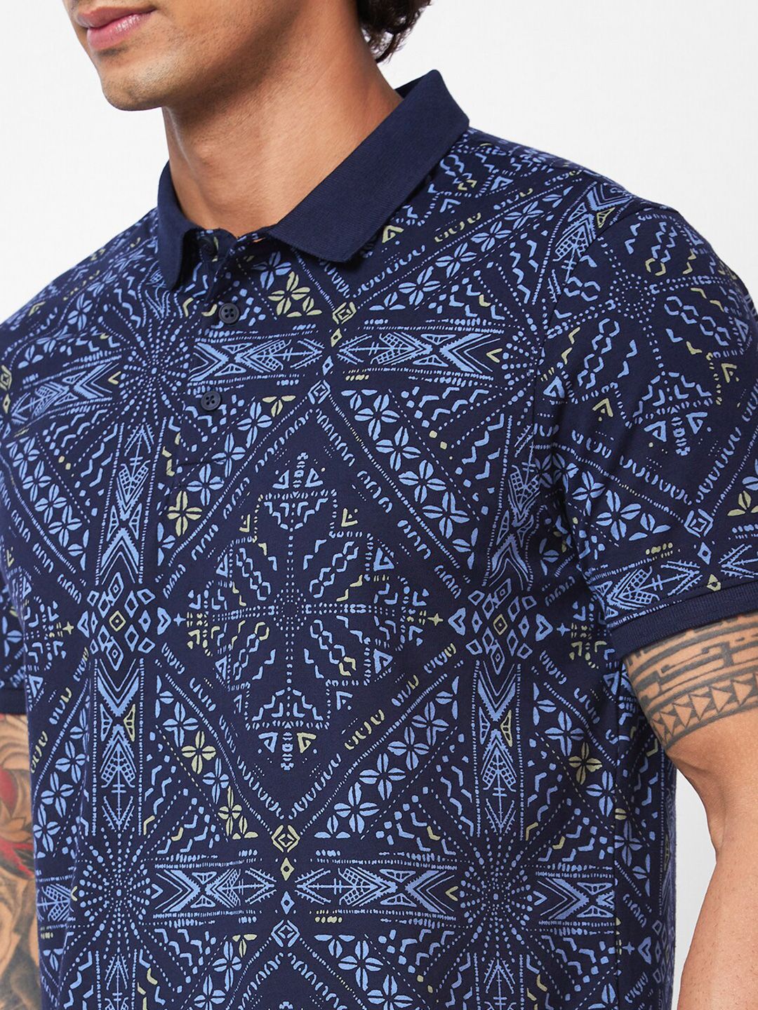 SPYKAR Geometric Printed Polo Collar Slim Fit T-shirt