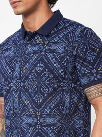 SPYKAR Geometric Printed Polo Collar Slim Fit T-shirt