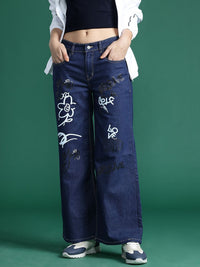 DressBerry Women Wide Leg Printed Stretchable Jeans