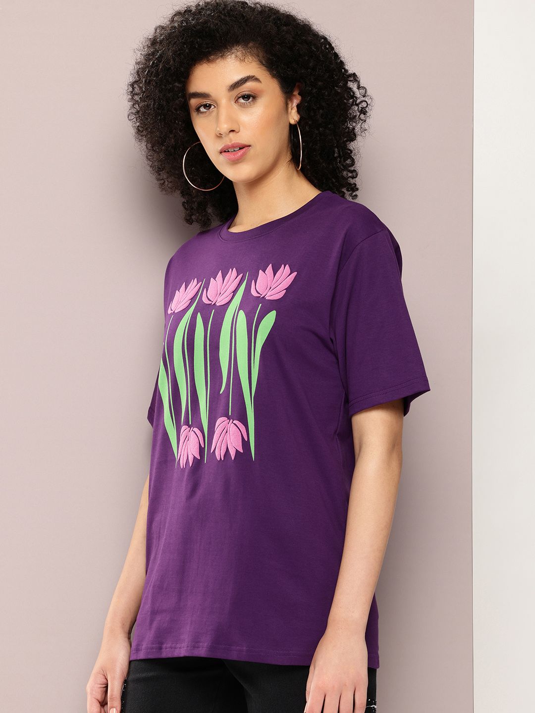 DILLINGER Women Graphic Printed Embossed Oversized T-shirt