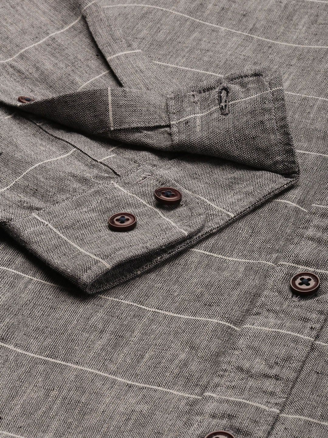 Mr Bowerbird Men Grey Tailored Fit Horizontal Stripes Casual Shirt