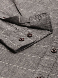 Mr Bowerbird Men Grey Tailored Fit Horizontal Stripes Casual Shirt