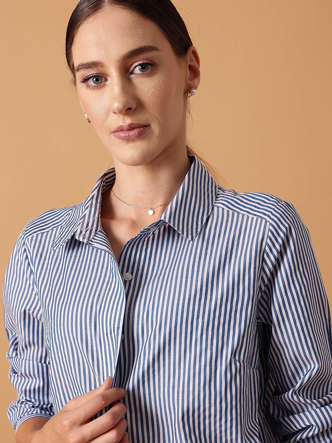 STREET 9 Comfort Oversized Striped Longline Pure Cotton Casual Shirt