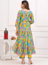 KALINI Floral Embroidered Mirror Work Anarkali Kurta With Trousers & Dupatta
