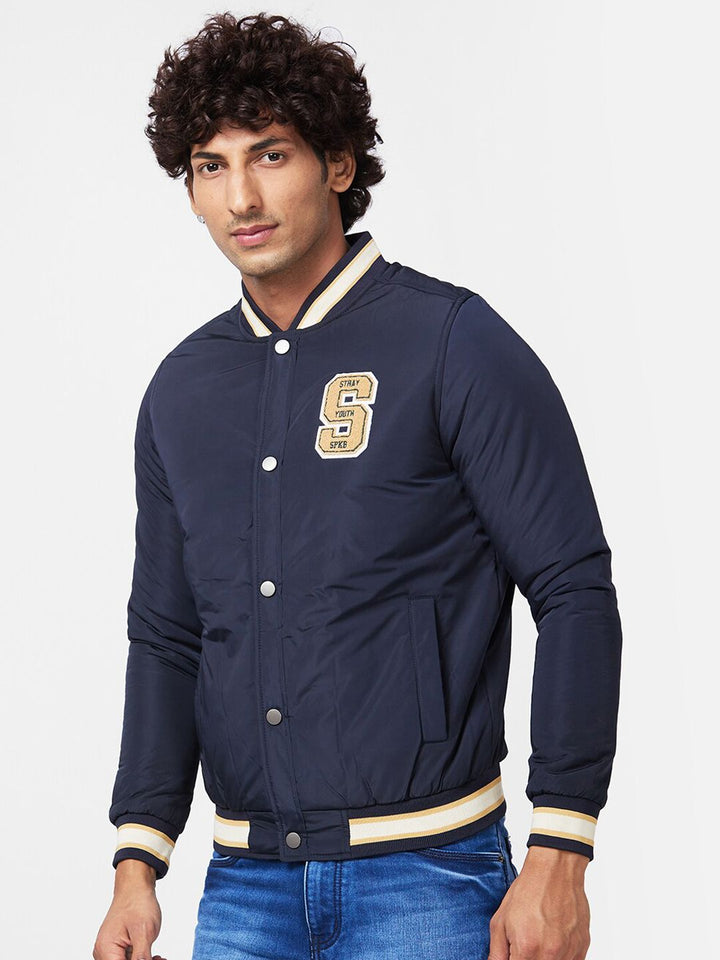 SPYKAR Stand Collar Bomber With Patchwork Jacket