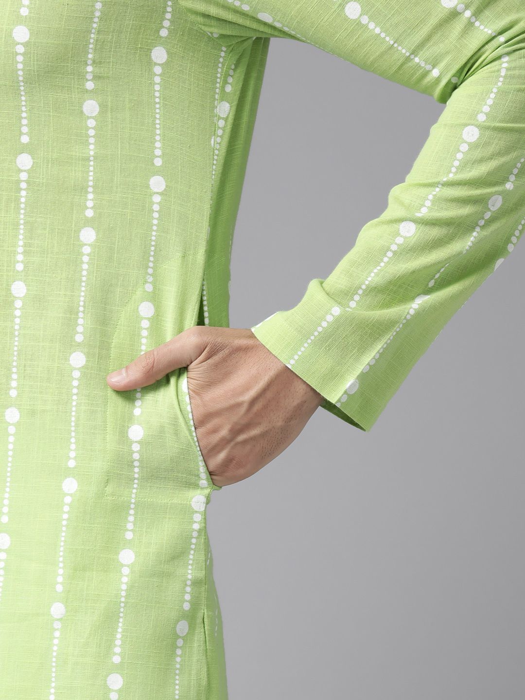 See Designs Men Lime Green & White Pure Cotton Printed Kurta with Pyjamas