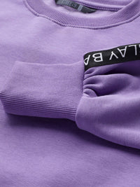 STREET 9 Women Purple Solid Cotton Crop Sweatshirt