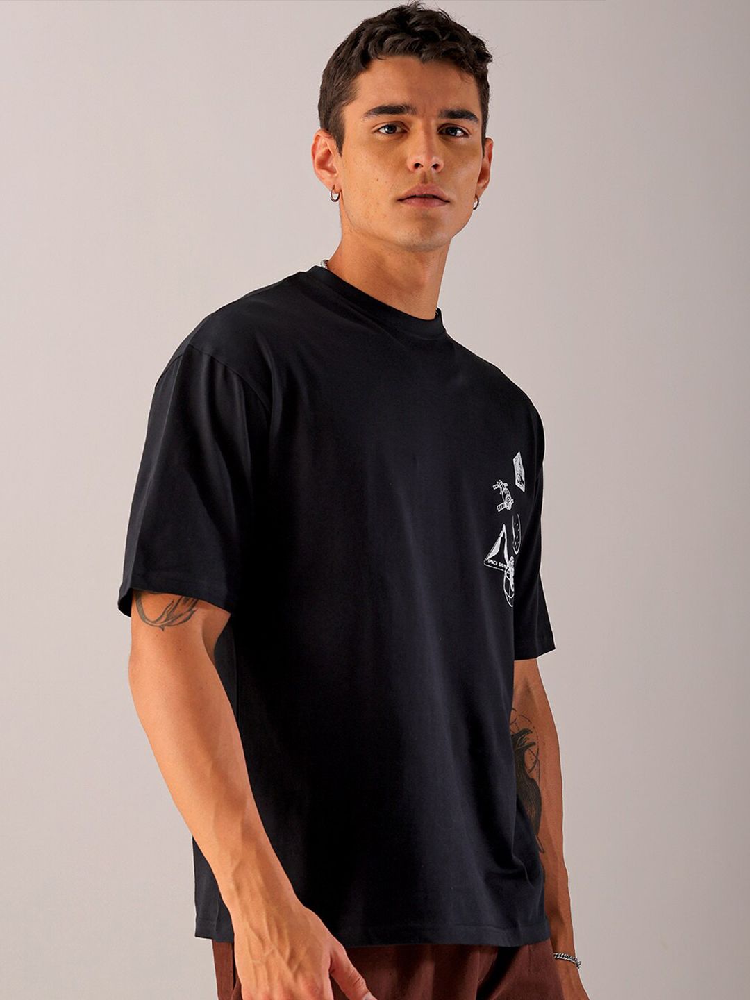 The Indian Garage Co Men Back Printed Boxy Oversized Round Neck T-shirt