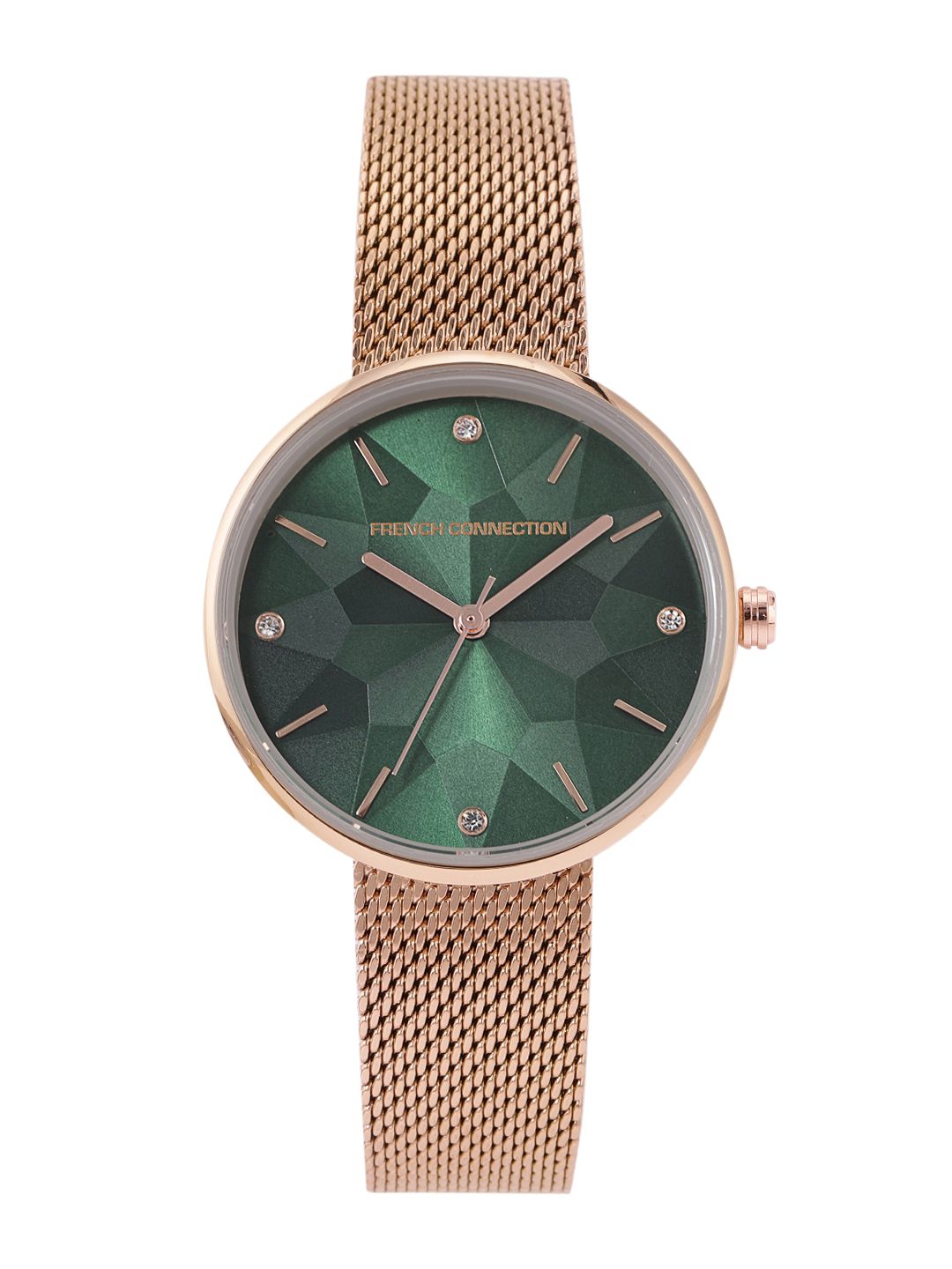French Connection Women Green Patterned Dial Stainless Steel Bracelet Style Analogue Watch