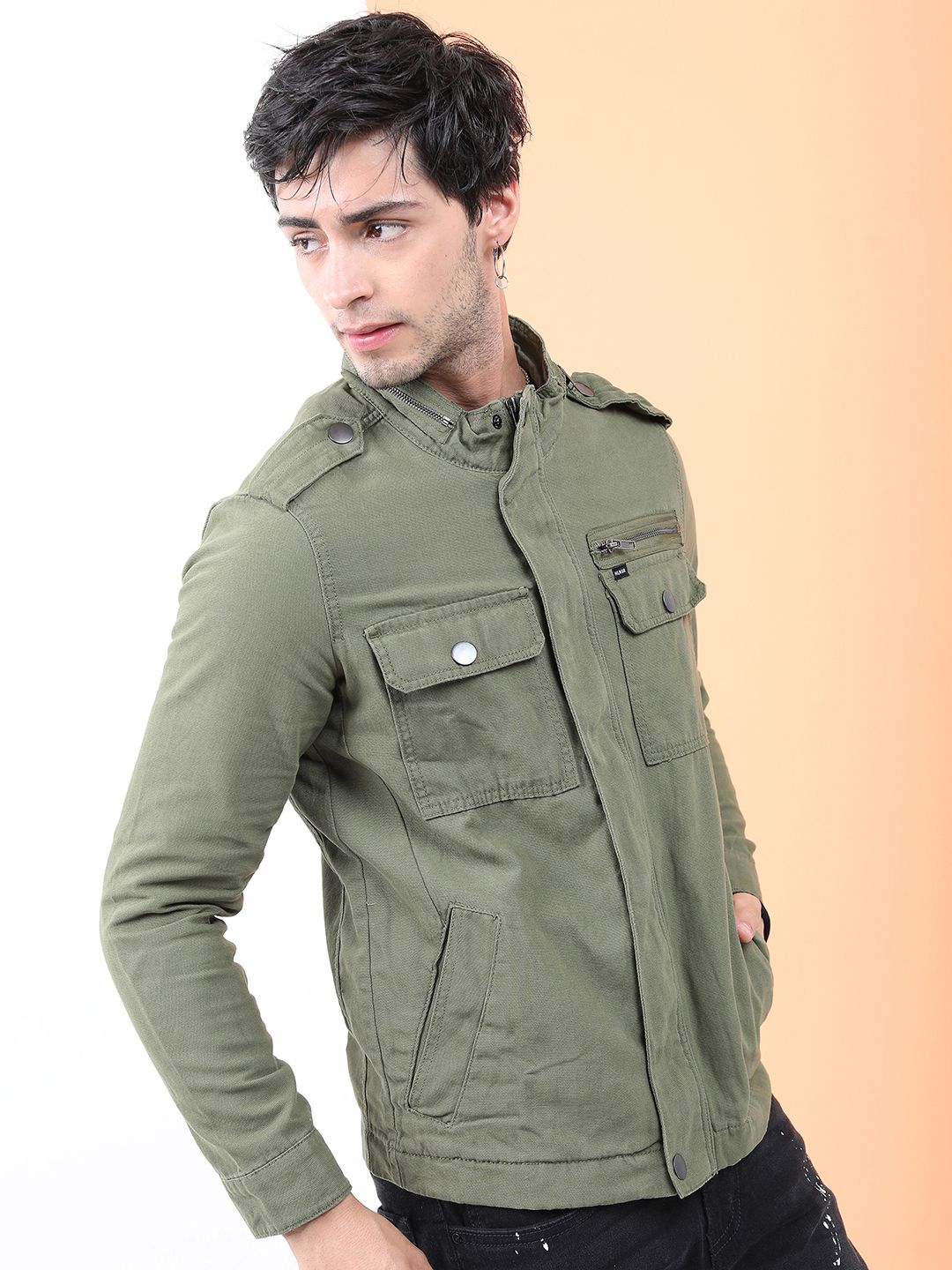 HIGHLANDER Men Olive Green Capulet Denim Jacket