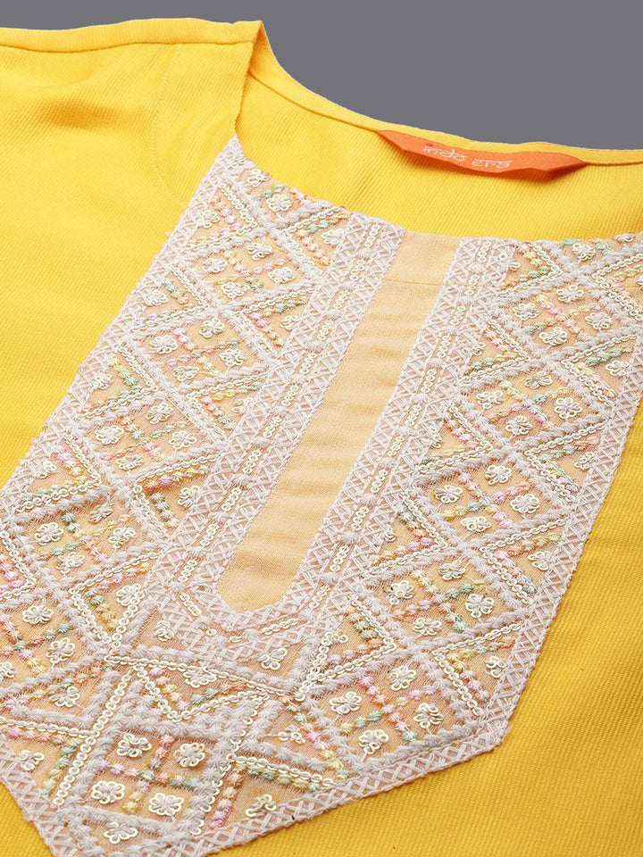 Indo Era Floral Yoke Design Regular Sequinned Liva Kurta with Trousers & Dupatta