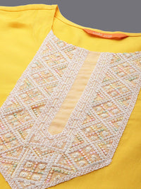 Indo Era Floral Yoke Design Regular Sequinned Liva Kurta with Trousers & Dupatta