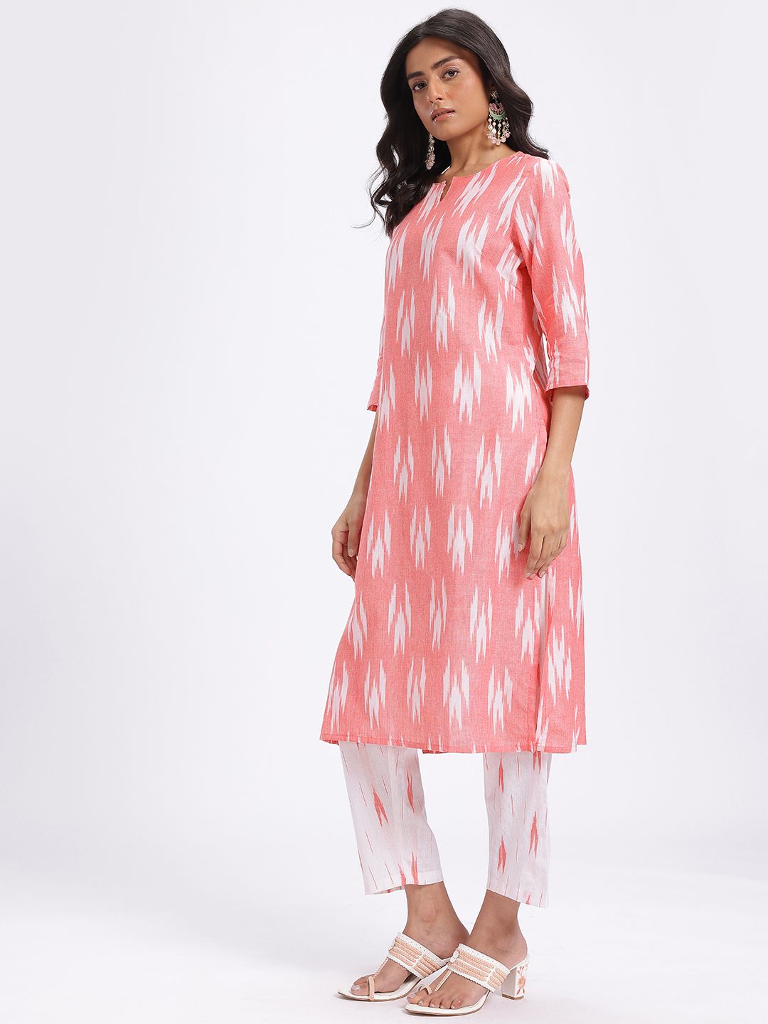 Anouk Ikat Print Regular Pure Cotton Kurta with Trousers & Dupatta