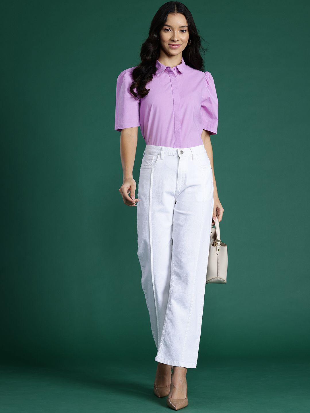 DressBerry Puff Sleeves Opaque Casual Shirt