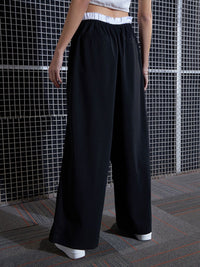 SASSAFRAS Women Black Loose Fit High-Rise Parallel Trousers