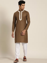 Anug by SOJANYA Men Brown Pure Cotton Solid Gotta Patti Detail Kurta