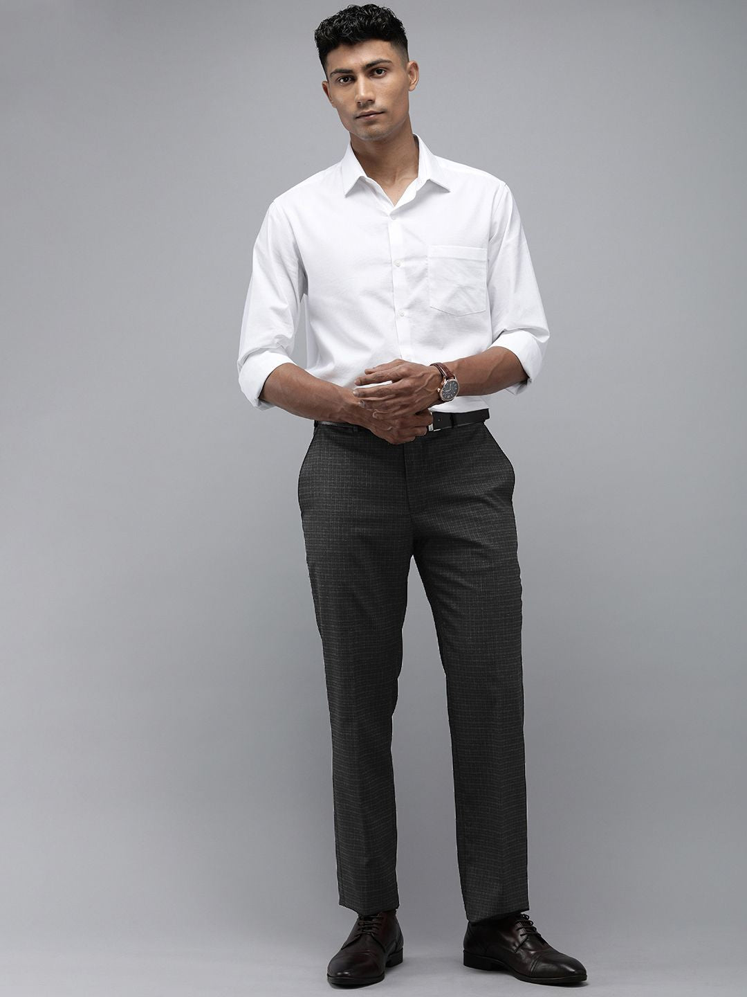 Park Avenue Men Checked Smart Fit Formal Trousers