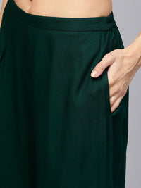 Libas Hunter Green Flowy Kurta Set with Floral Motif Stole