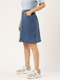 DressBerry Blue Solid Casual Denim Straight Skirt