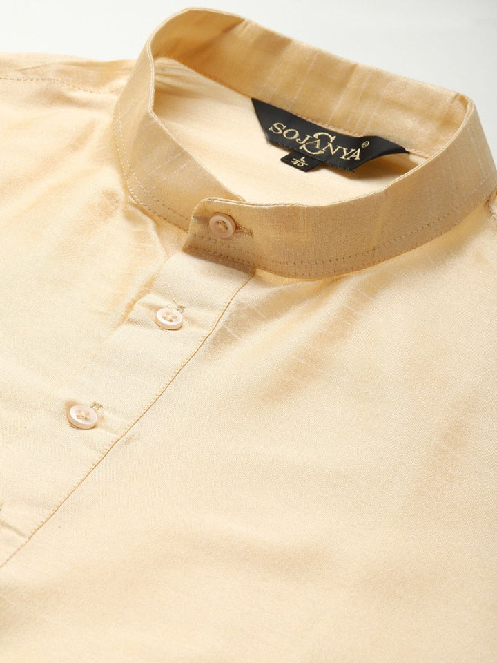 SOJANYA Men Solid Silk Blend Kurta with Churidar & Nehru Jacket