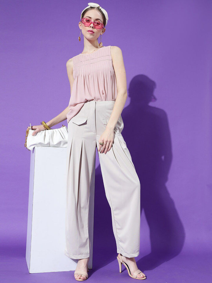 STREET 9 Pink Lace Inserts Gathered & Pleated Crepe Top