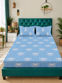 Myntra Elegant Homes Blue & White Geometric 300 TC King Bedsheet with 2 Pillow Covers