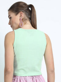 Tokyo Talkies Mint Green Paper Clip Detail Crop Tank Top