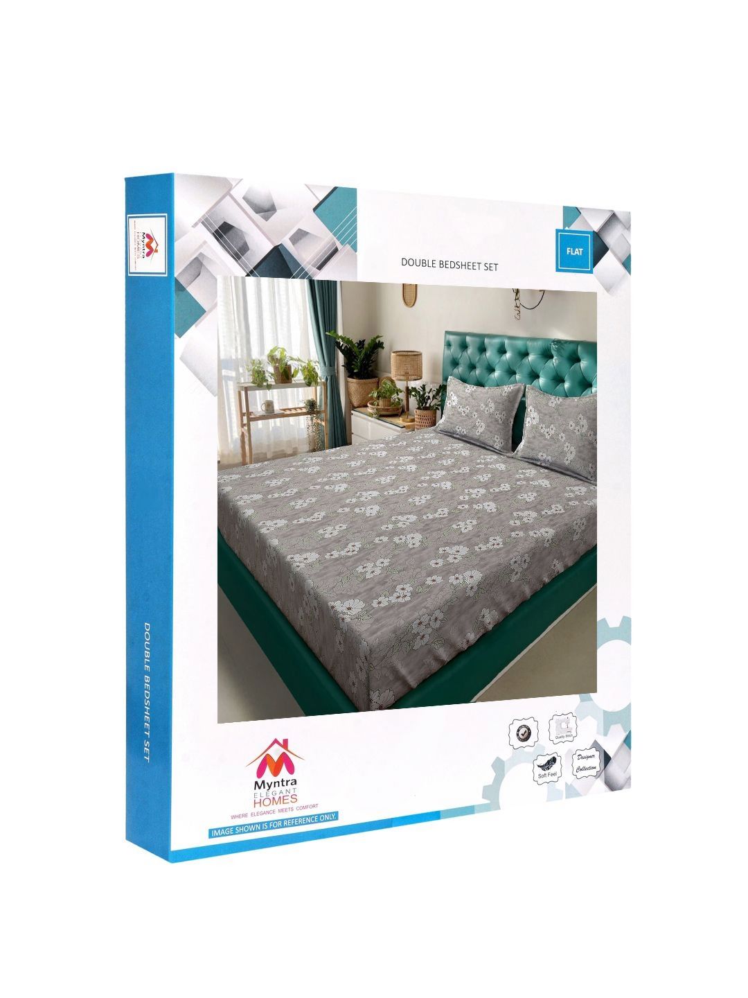 Myntra Elegant Homes Grey Floral Pure Cotton 400 TC King Superfine Bedsheet with 2 Pillow Covers-98 x 89 inches