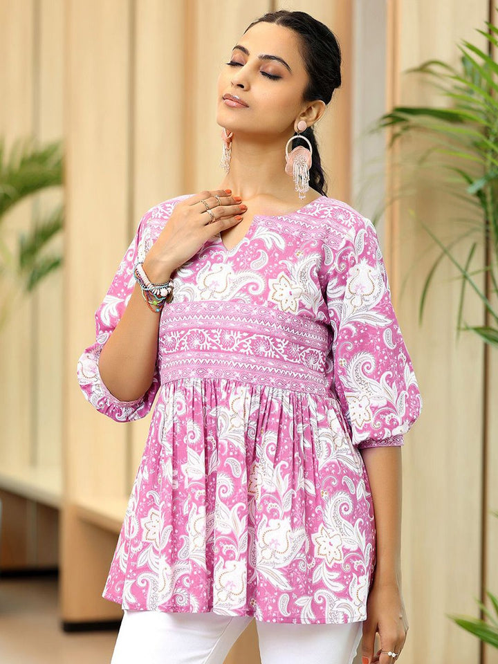 Libas Floral Printed Pure Cotton Pleated Anarkali Kurti