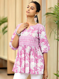 Libas Floral Printed Pure Cotton Pleated Anarkali Kurti