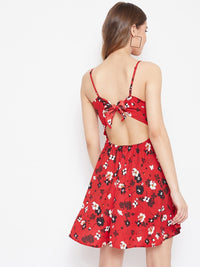 Berrylush Women Red & Black Floral Printed Fit and Flare Dress