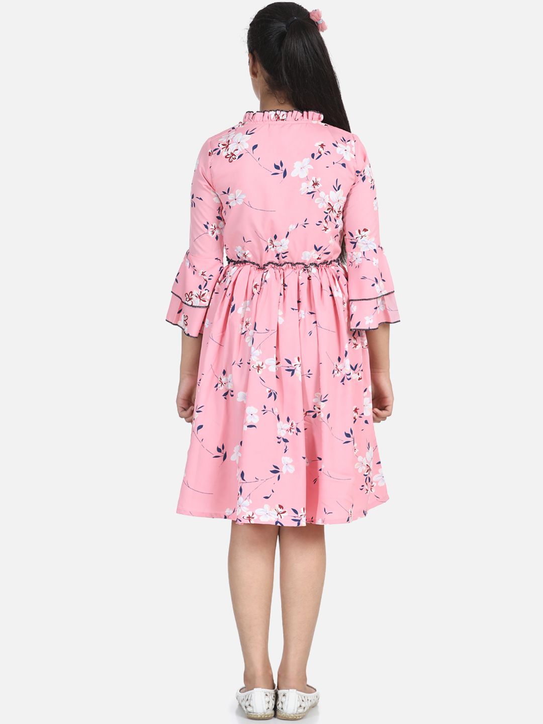 Cutiekins Girls Pink & White Printed Fit & Flare Dress