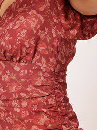 DressBerry Terracotta Tones Floral Femme Ruched Mini Dress