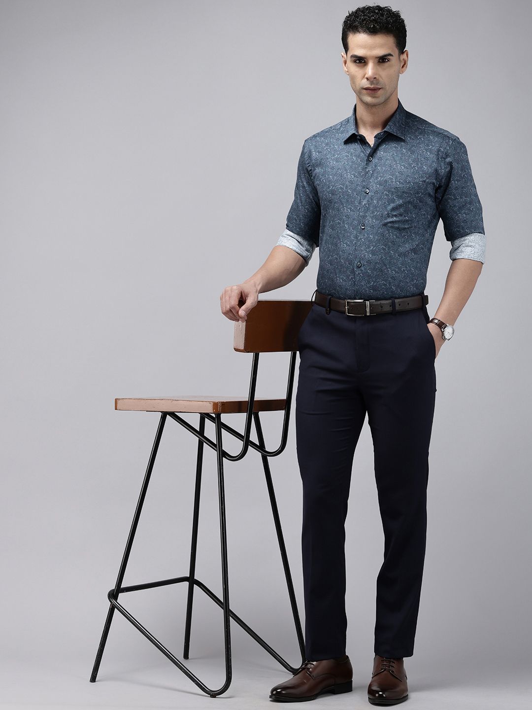 Park Avenue Slim Fit Opaque Ethnic Motifs Printed Pure Cotton Formal Shirt