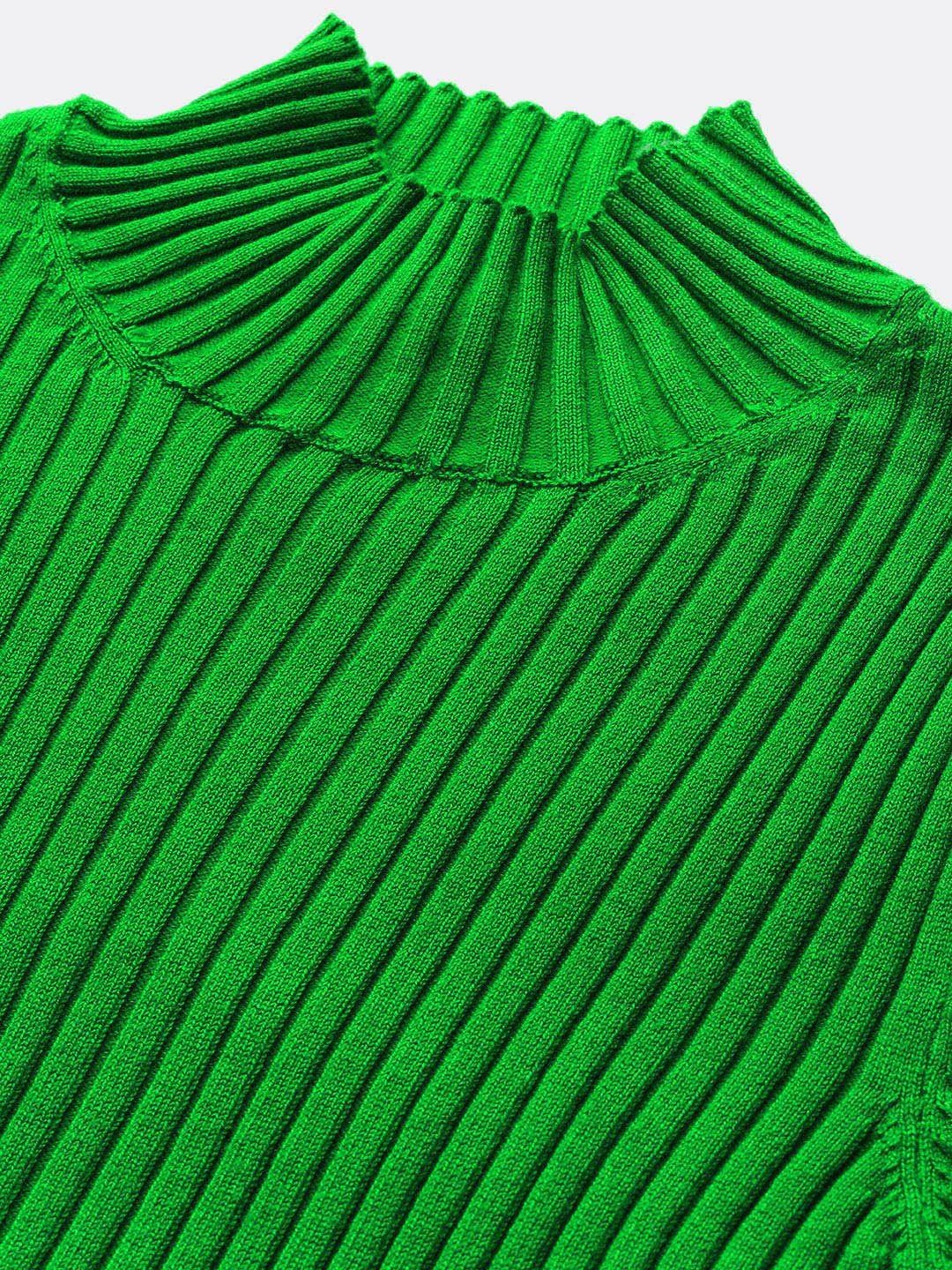 SASSAFRAS Women Green Ribbed Acrylic Pullover