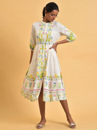 W Plus Size Floral Printed Shirt Style Midi Ethnic Dress